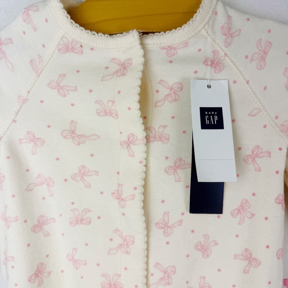 Baby Gap Convertible Infant Gown Pink Bows Print Cotton Size 0-3 Months - Picture 3 of 12